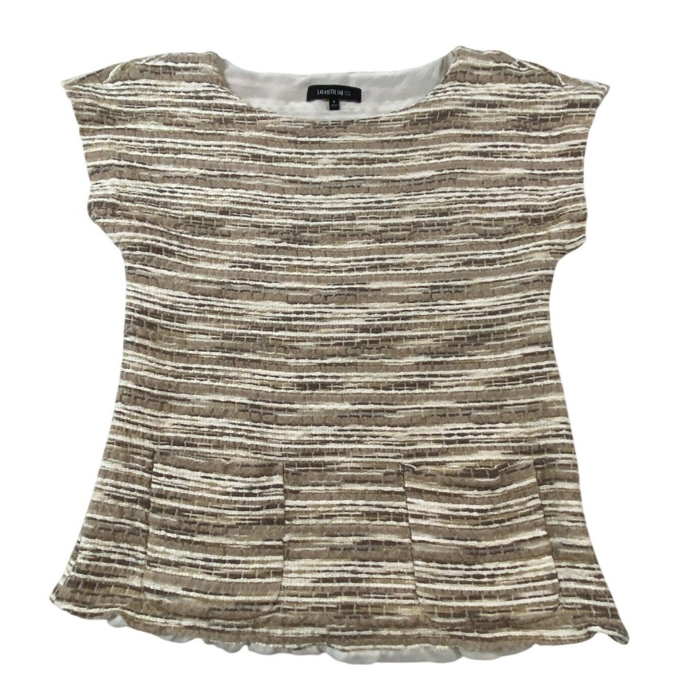 Lafayette 148 New York Brown Striped Textured Shell Top Blouse Size 6‎ Side Zip